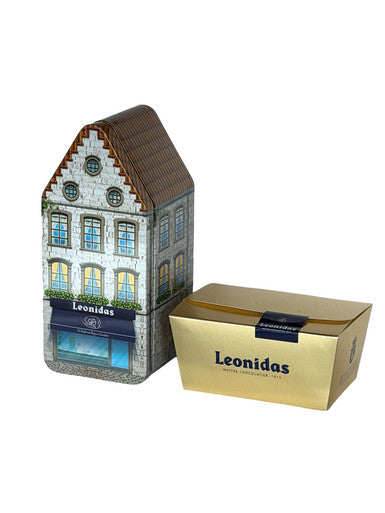 Leonidas Belgian Tin House with 8 oz chocolate balloting